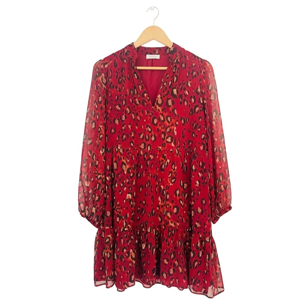 kokai Leopard Print Red Chiffon dress flowy